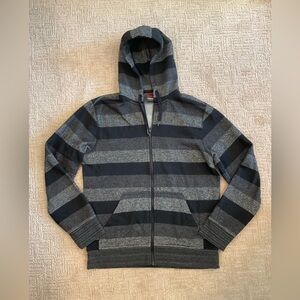 Tony Hawk Y2K Skater Zip Hoodie Gray Black Striped Men's M Streetwear Grunge